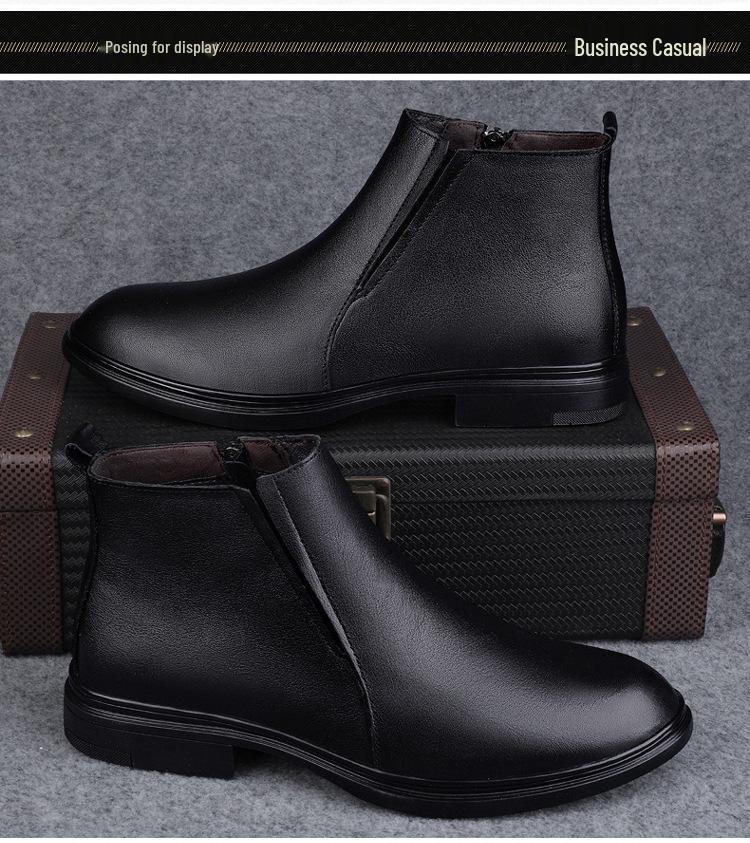 Men's Mid-Top Leather Zipper Boots: Casual & Formal, Autumn-Winter, High-Top Cowhide, Outdoor Short Boots.