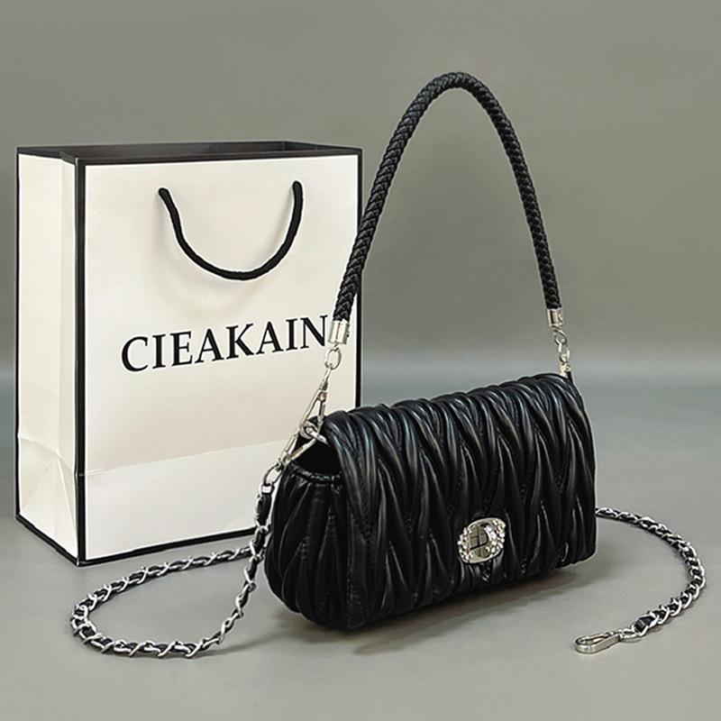 

Сумка со стразами женская маленькая с плиссированной цепочкой на плечо, женская сумка-мессенджер высокой текстуры, новинка 2025 года, женская сумка на плечо, портативная