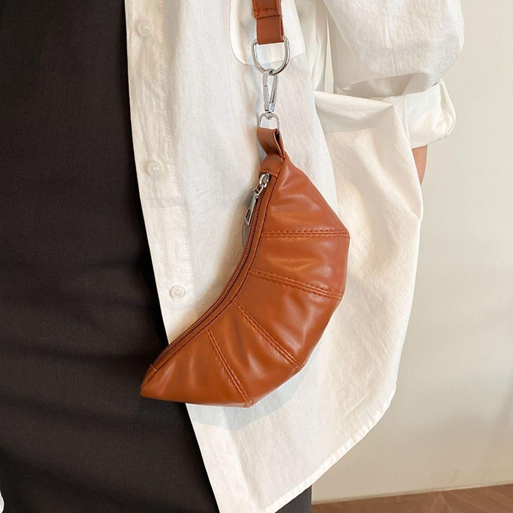 

Silver PU Croissant Bag Mini Lanyard Wallet Ins Hanging Neck Coin Purse Girls/Female коричневий