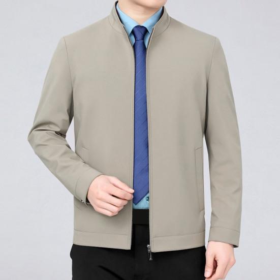 Men Business Jacket Lapel Collar Long Sleeve Solid Color Zipper Cardigan Slim Fit Casual Coat Outerwear