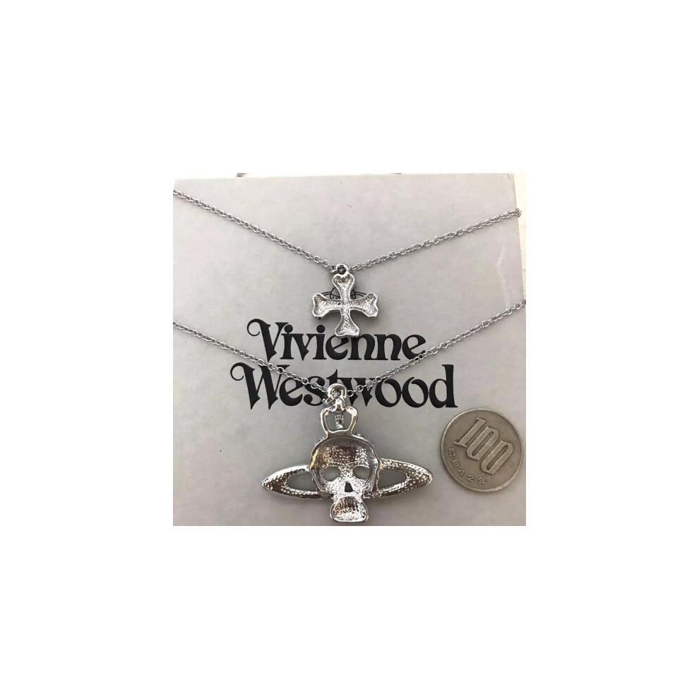 Vivienne Westwood Ketting Dubbele Ketting Schedel Bol Zilver 48cm IN DOOS