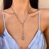 Trendy Gold Silver Color Glass Long Y-Shaped Heart Pendant Necklace Metal Clavicle Chain Bohemian Body Jewelry Party Gifts