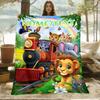 Custom Cartoon Animal Train Fleece Blanket Personalized Name Kids Throw Soft Warm All Season Bedding Gift For Boys Girls