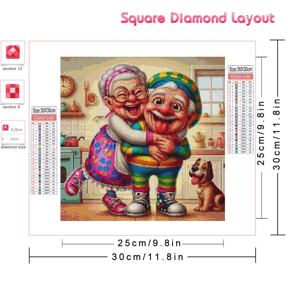 Gjør-det-selv Diamantmaling Bestemor Portrett Full Rund Firkantet Diamant Kvinne Gammel Tegneserie Ny Hjemmedekorasjon Håndverksett