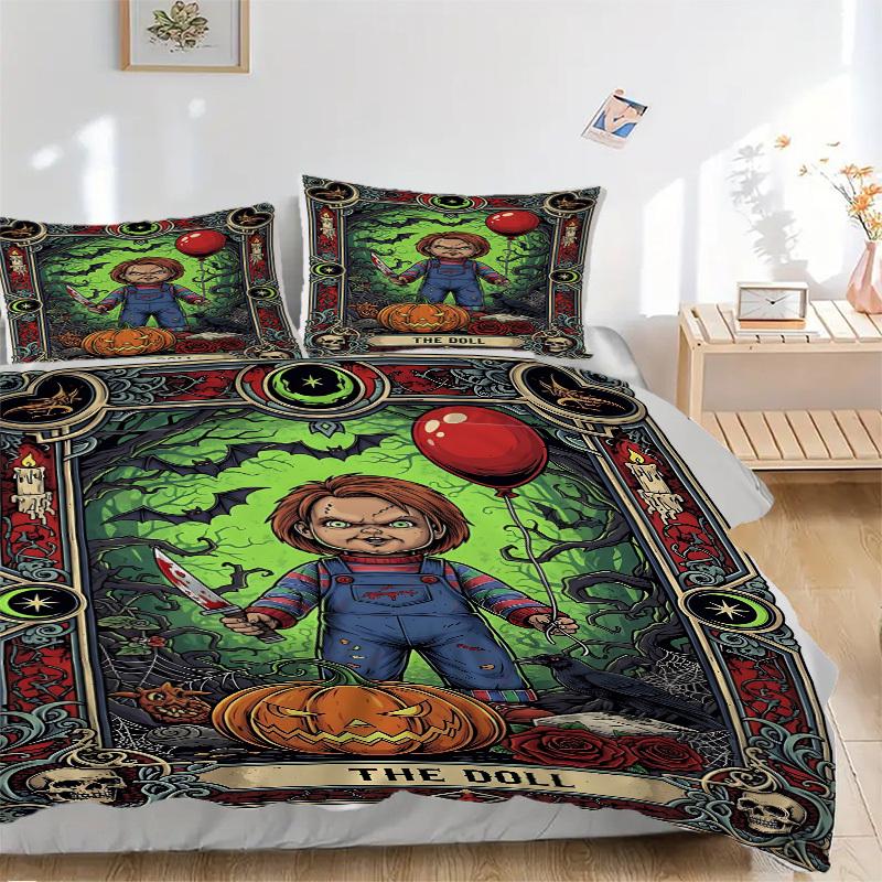 

3pcs Horror Doll Duvet Cover Set, 1 Duvet Cover + 2 Pillowcases (No Insert), High-Definition Print, Home & Dorm Set yy251208060 135x200cm