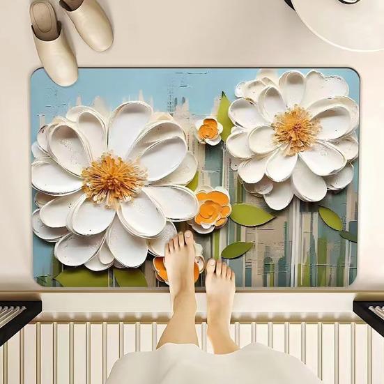 Floor Mat 3D Visual Effect Flower Pattern Non-Slip Backing Rug Living Room Bedroom Hallway Entryway Playroom Decor