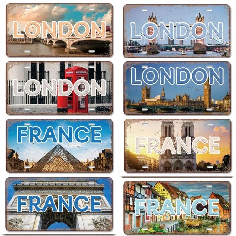 Vintage Metal Tin Signs Decors Country Capital City License Plate Retro America France Brazil Turkey Metal Posters Cafe Club Bar