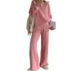 Half zipper casual style two-piece set women's autumn and winter new large size wide-leg pants knitted sweater set