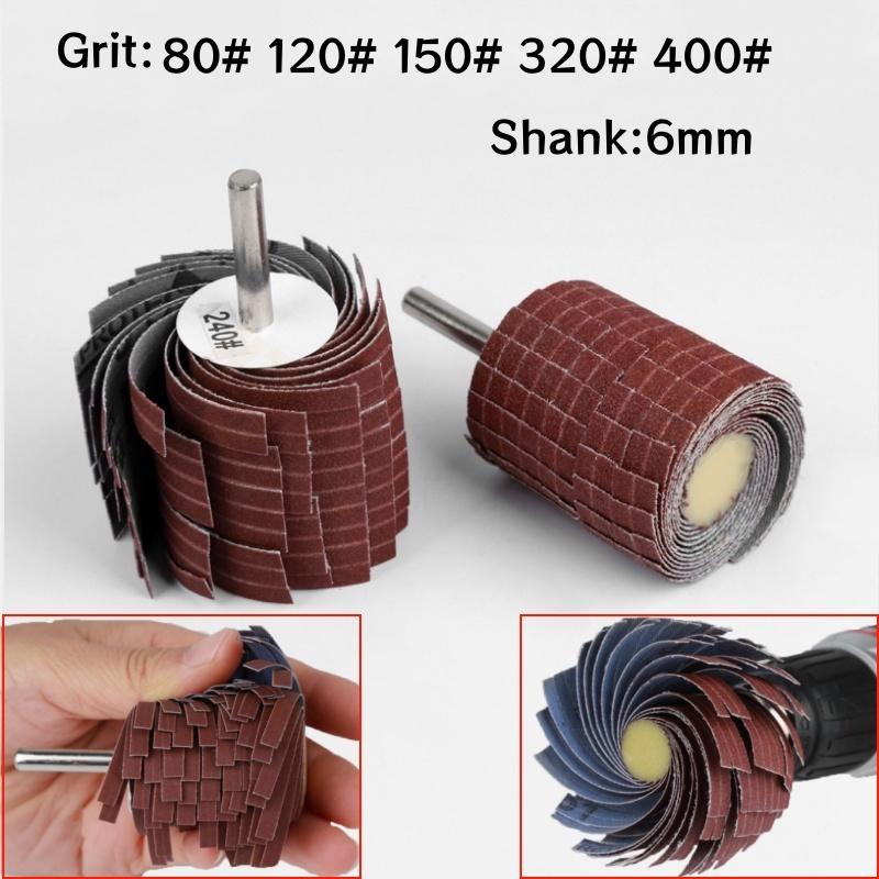 6mm Shank 80 120 150-400 Grit Sanding Cloth Wheel Wood Metal Abrasive Grinding Head Derusting Buffing Polishing Curved Surface