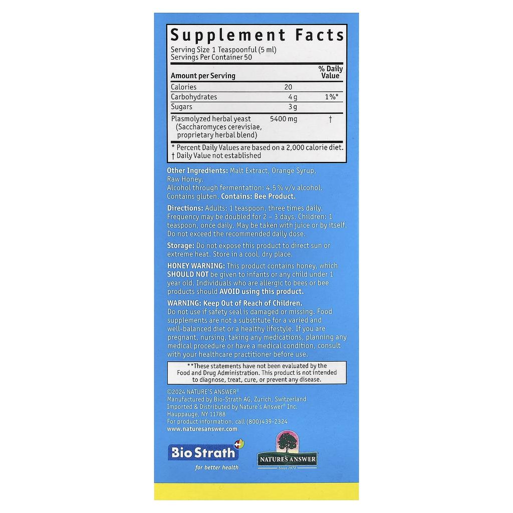 Bio-Strath Original, Fermented Herbal Yeast Postbiotic, 250Ml(8.4Oz)