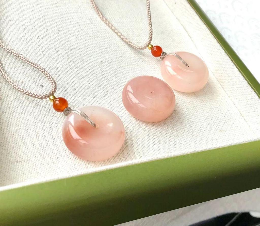 Xinjiang Peach Blossom Golden Silk Jade Pendant Necklace with Pink Jade Buddha Charm