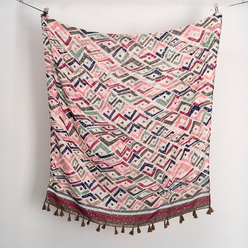 Gold Shiny Dot India Floral Tassel Viscose Shawl Scarf Lady High Quality Wrap Pashmina Stole Bufandas Muslim Hijab 180*90Cm