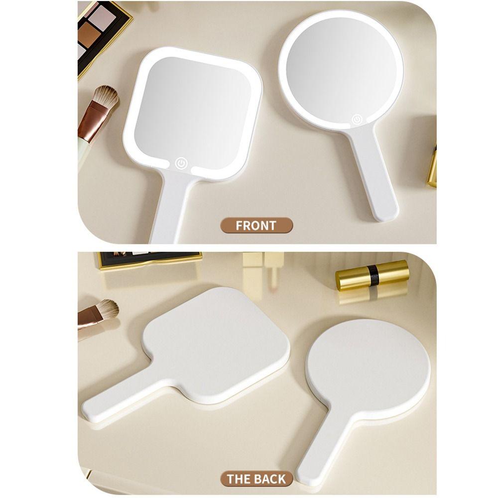Square/Round Lighted Hand Mirror Hand-held Cosmetic Mirror Durable LED Makeup Mirror  Pocket