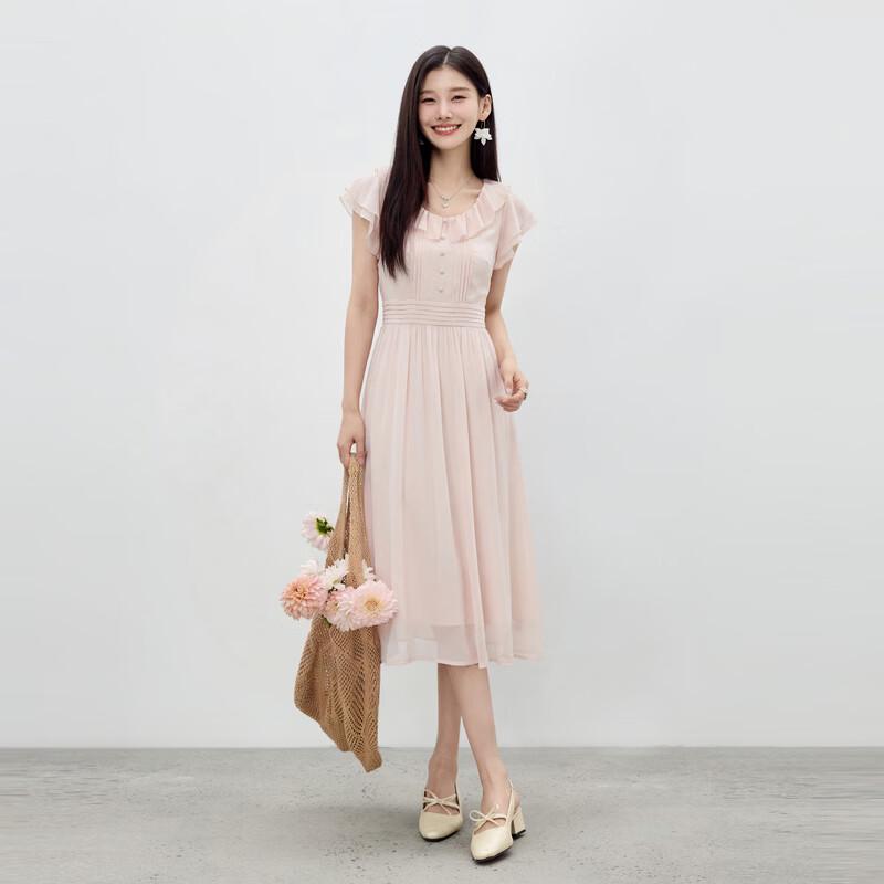 Women's Elegant Ruffle Sleeve High-Waist A-Line Midi Dress