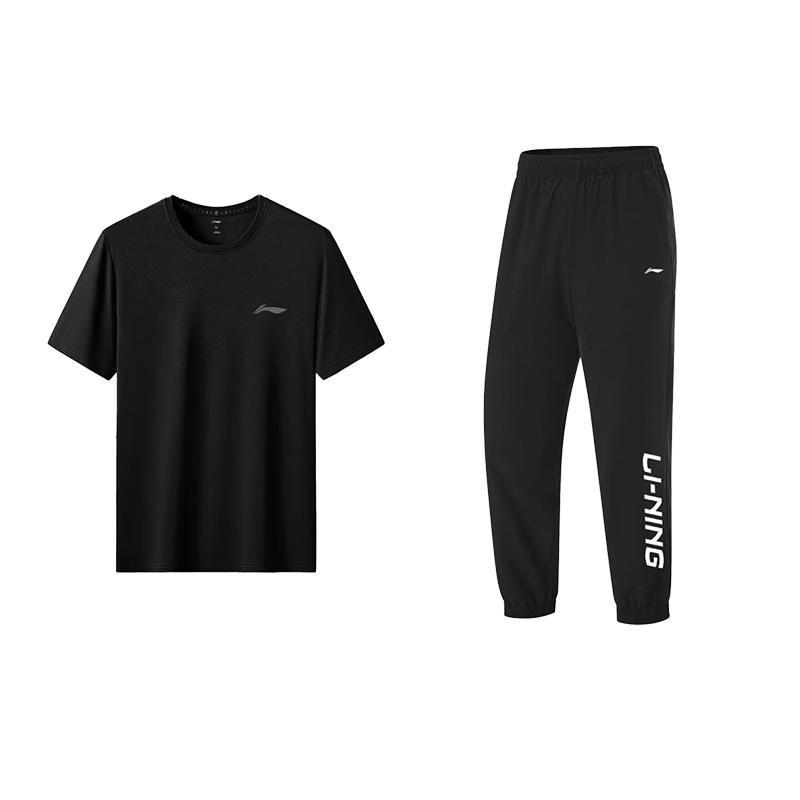 

Li-Ning Quick-Dry Loose Fit Round Neck Short Sleeve Top Quick-Dry Straight Leg Cuffed Pants Casual Sports Suit Unisex suit Black ATSU819-1+YYKU111-1 XL
