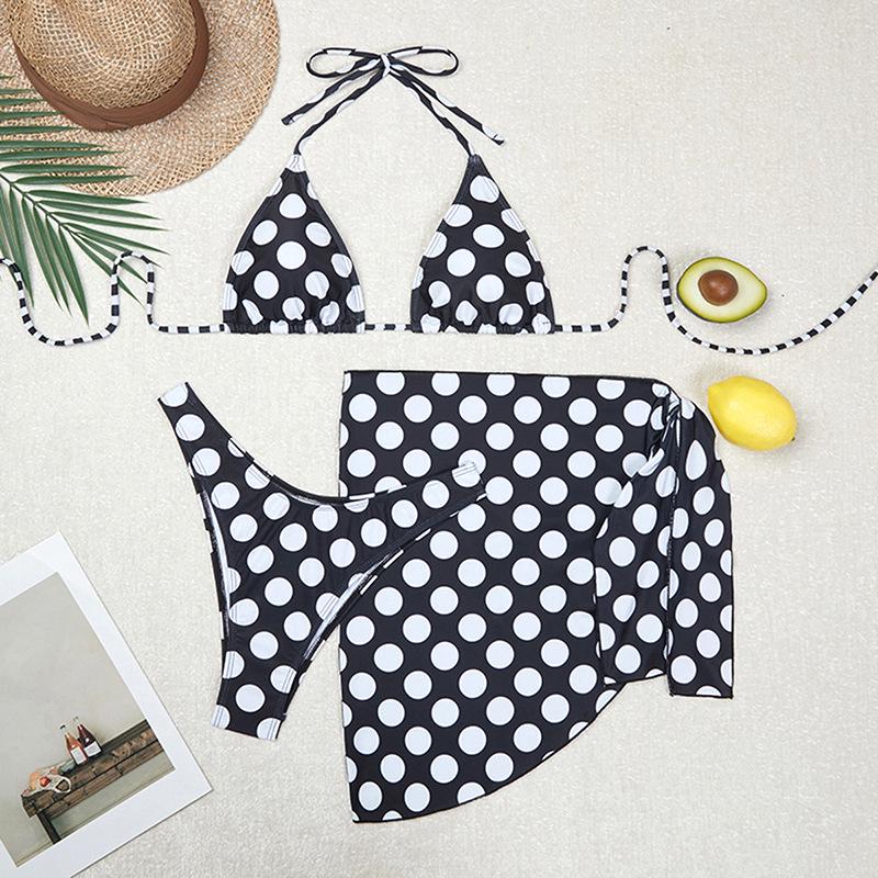 

Модный женский комплект бикини без спинки в горошек 2025 XL (63-68 kg) чёрный/белый