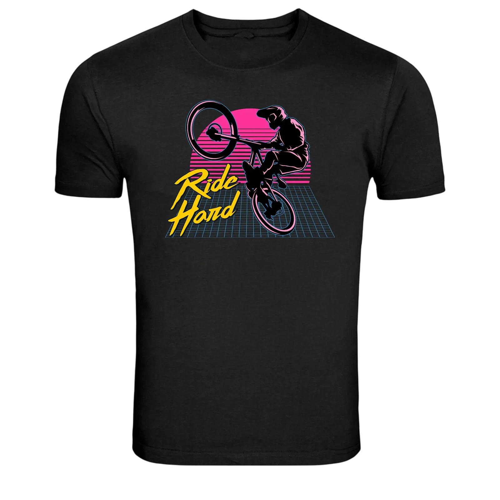 Ride Hard BMX Retro Neon Bike Rider Graphic T-Shirt XL