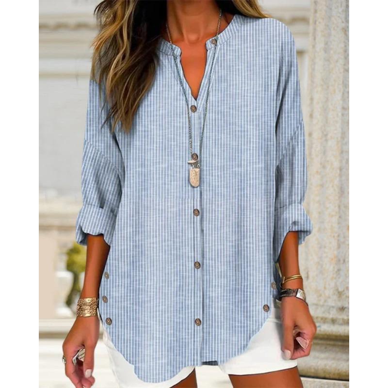 Women S Casual Button Striped Long Sleeve Shirt