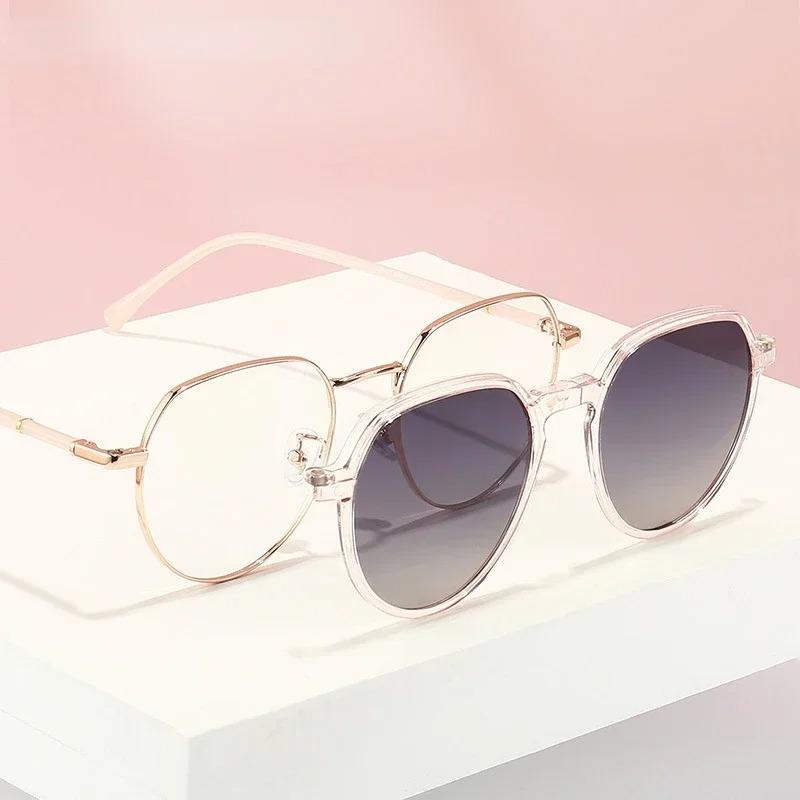 Metal Cat Eye Sunglasses Two-in-one Women Magnetic Clip Cover Vintage Optical Eyeglasses Frame Designer Polarized Sun Glasses