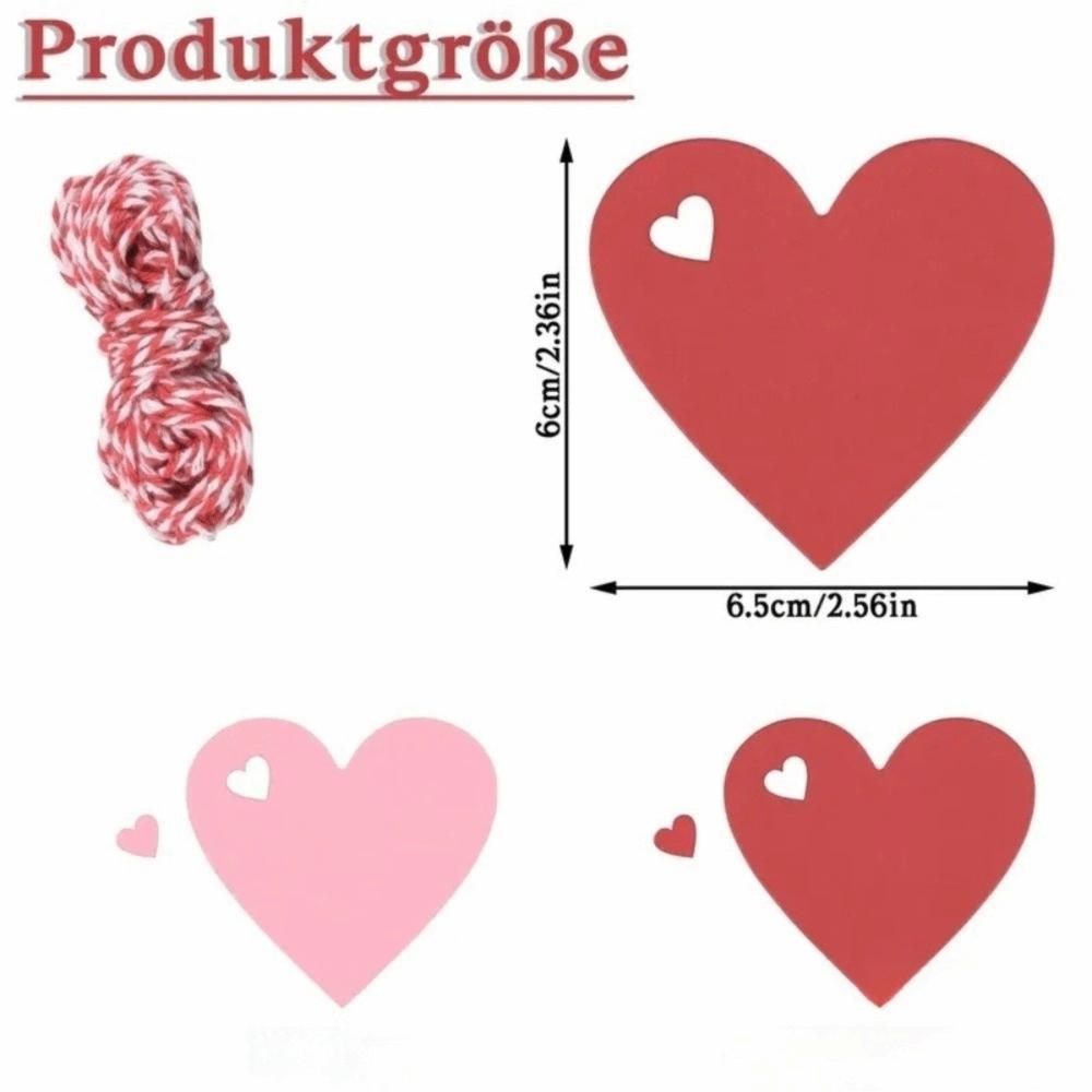 100pcs DIY Valentine's Day Tags Heart Shape Blank Red Pink Paper Heart Shaped Cards Hanging Decoration Gift Labels