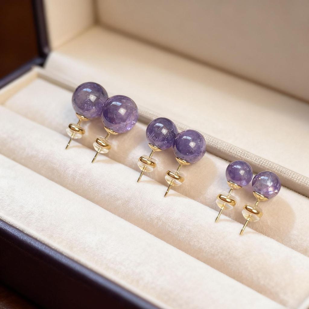 2025 Luxury Lightweight Purple Amethyst Imitation Jade Stud Earrings for Women