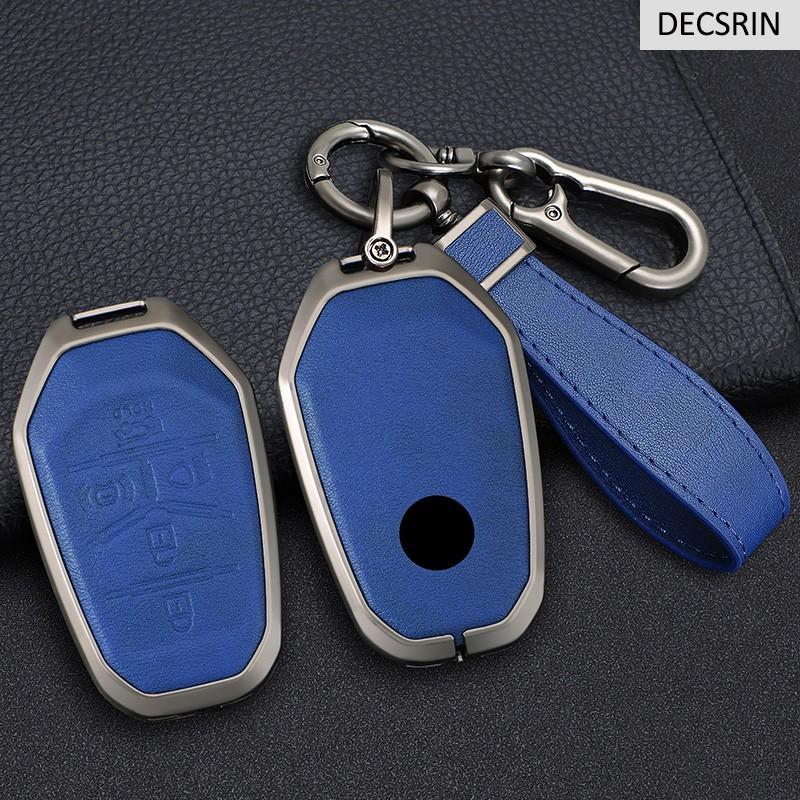 Zinc Alloy+Leather Car Remote Key Case Cover Protective Shell Fob for Ssang Yong 2020 G4 Rexton AutoKeychain Styling Accessories