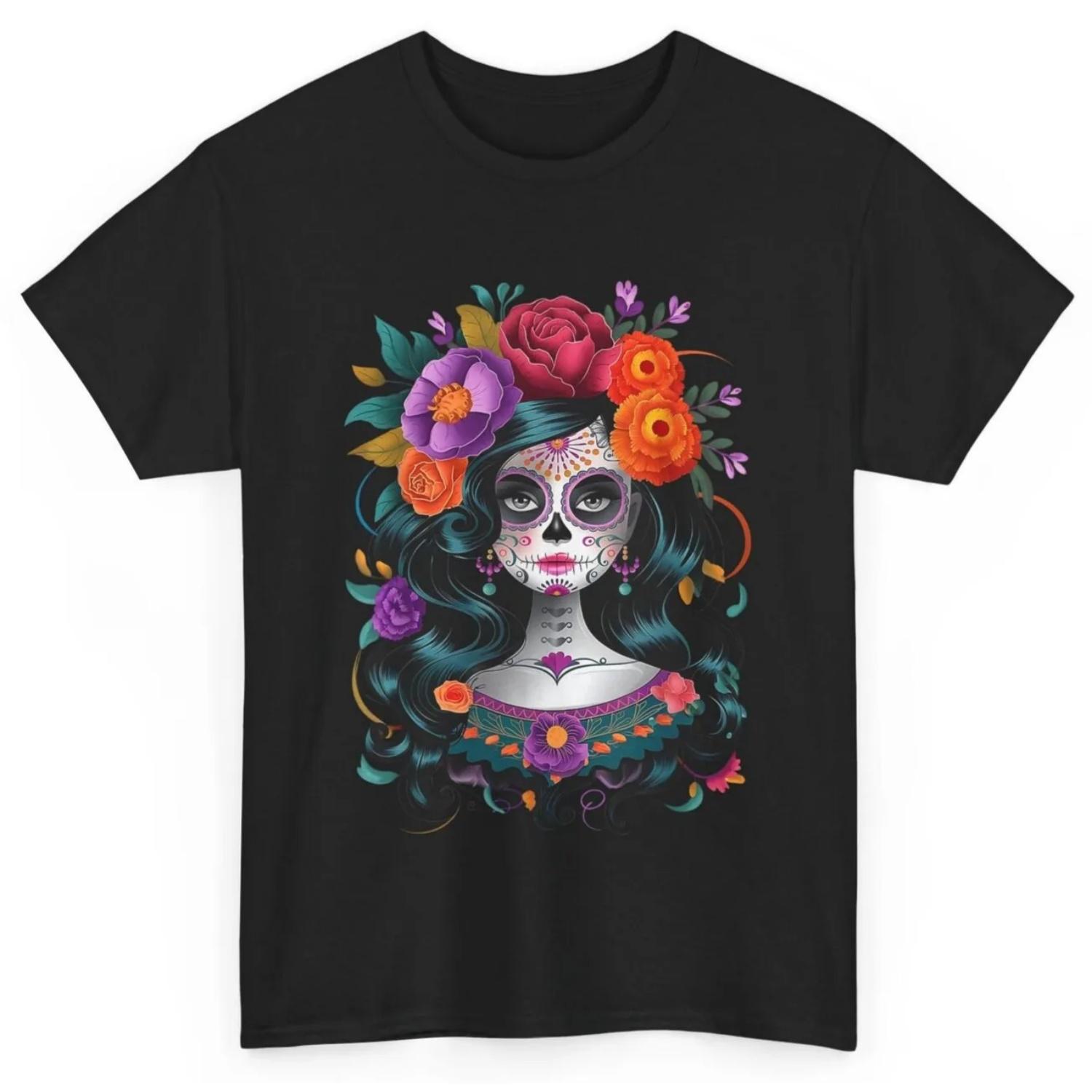 

De Los Muertos La Catrina Day of the Dead Women Sugar Skull T Shirt XXXXXL