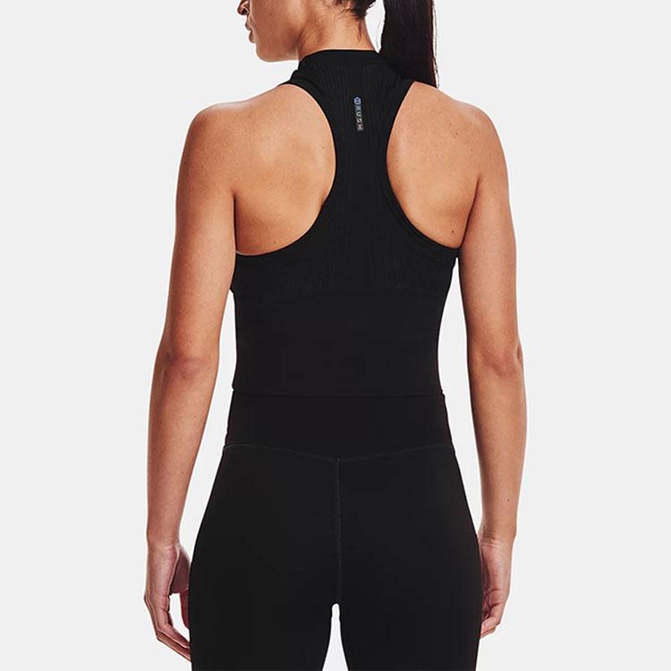Under Armour Rush Seamless Logo Print Solid Color Slim Fit Sports Tank Top Women Tops Black 1360822-001