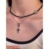 Cross Flower Stacked Choker, Advanced Unique Design Black Clavicle Necklace for Women