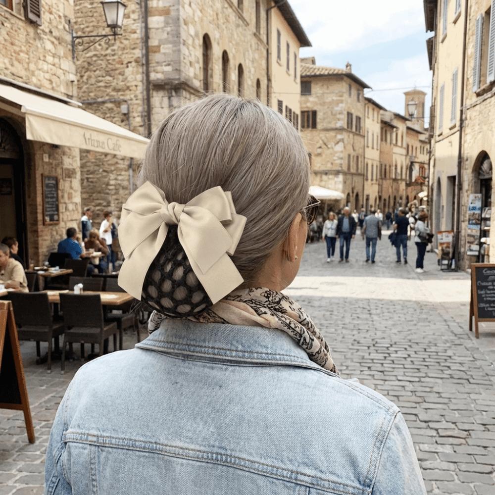 Sweet Comfortable Bowknot Knit Hair Net Vintage Double Layer Cover Net Hair Clip Elegant Spring Clip Ponytail Clip Daily Use