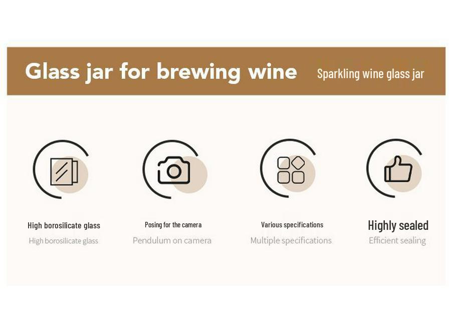 Sparkling Wine Sealed Jar, High Borosilicate Glass Bottle for Home Brewing, Fruit Wines like Lychee, Green Plum, Bayberry.