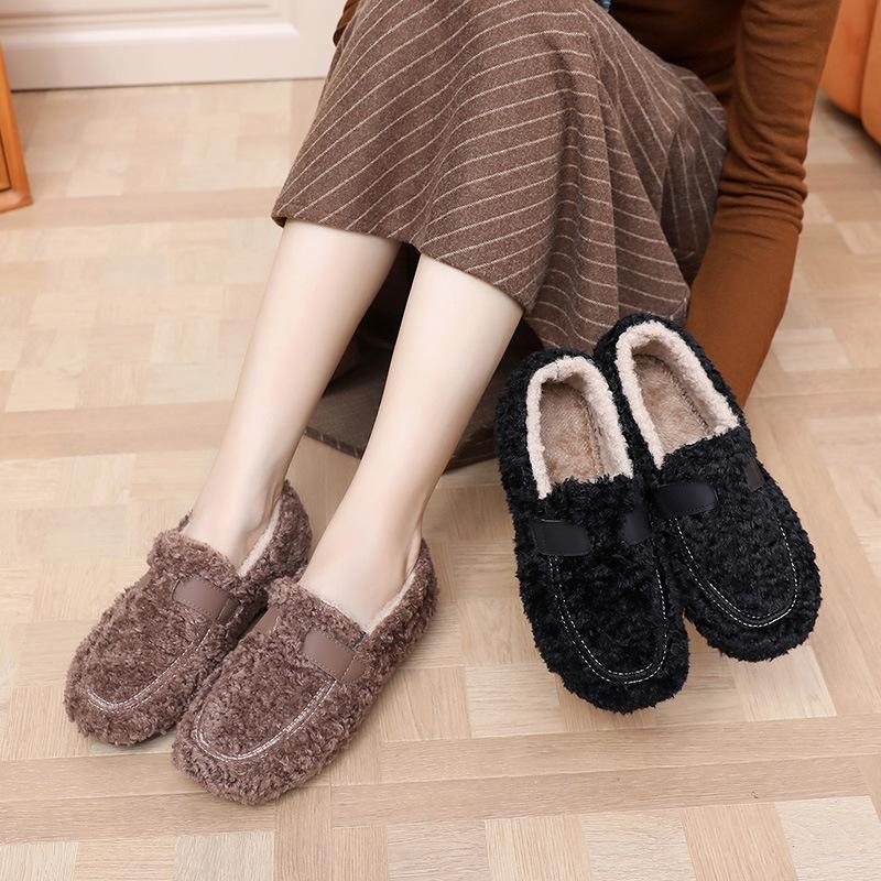 Winter Fleece Loafers Shoes for Women Walking Shoes Casual Warm Indoor Outdoor Sneakers Non-Slip Cozy House Shoes Women's Furry Work Flats Shoes