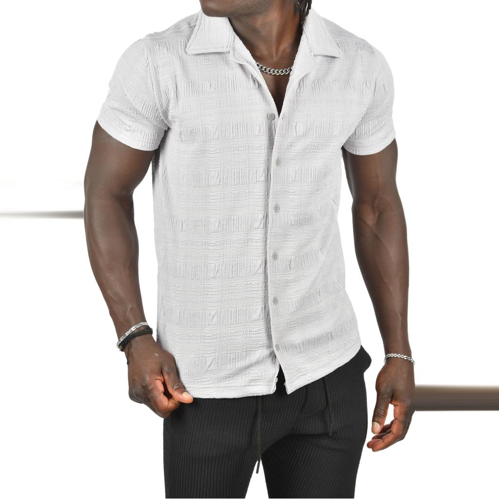 DeepSEA Oversized Shirt with Open Collar and Seersucker Buttons Short Sleeves 2403017