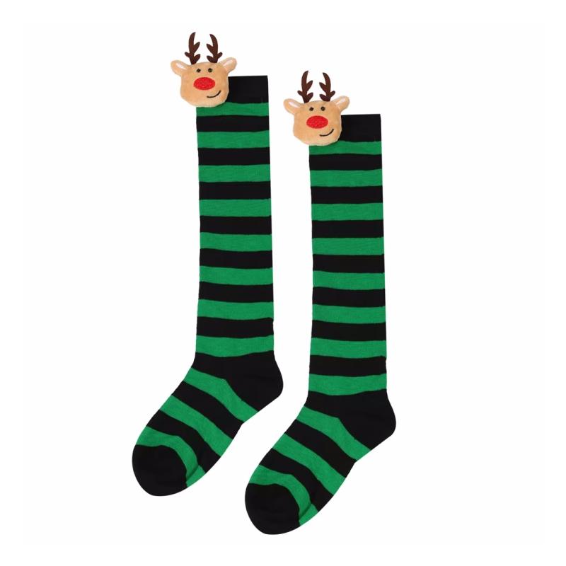 Winter Children's Stockings Striped Christmas Elk Doll High Tube Socks For Girls Boys Knee High Kids Long Sock New Year One Size
