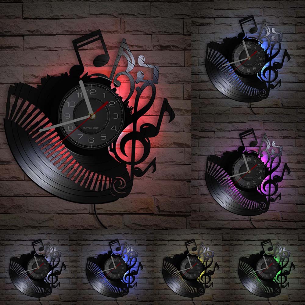 Music Notes Wall Art Treble Clef Vinyl Record Wall Clock Hanging Sheet Music Art Vintage Watch Rock N Roll Music Lover Gift