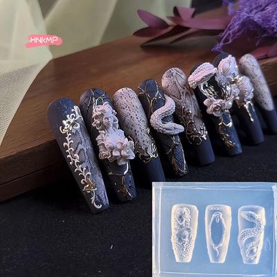 1Pcs 3D Snake Girl Design Silicone Nail Mold for DIY Nail Art Decoration Beauty Charm Carving Tool for Nail Professionals