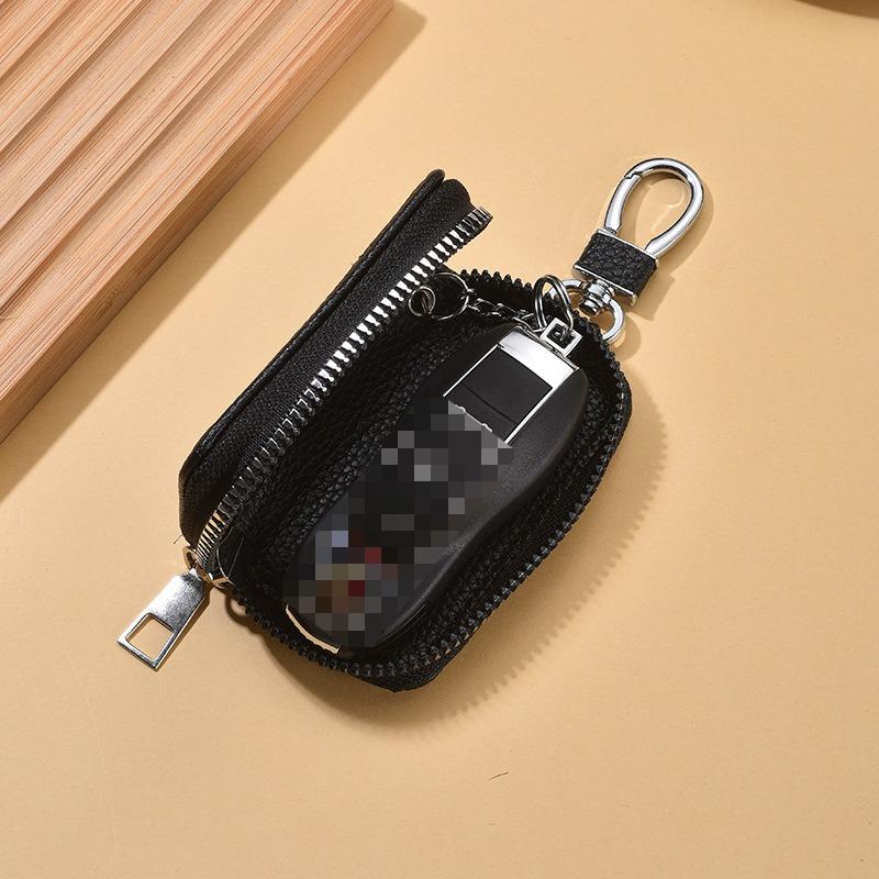 Husă pentru Cheia Mașinii cu Model de Litchi  Husă pentru Cheia Vehiculului Electric  Inele cu Fermoar Universale  Husă Solidă pentru Chei de Casă pentru Bărbați