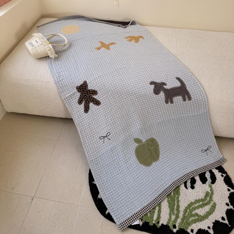 Four-Layer Yarn-Dyed Cotton Pure Cotton Washed Gauze Bath Towel Cartoon Cute Soft Skin-Friendly Breathable Durable 75X150Cm