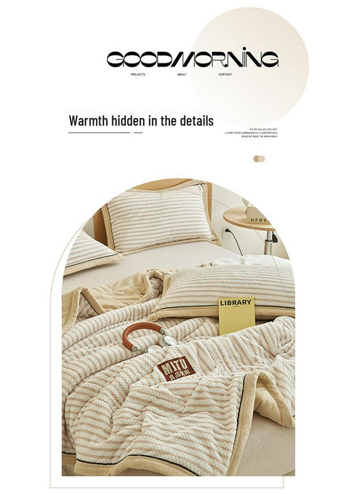 Thickened Three-Layer Baby Milk Fleece Quilted Blanket - Warm, Solid Color, Skin-Friendly Nap Blanket.