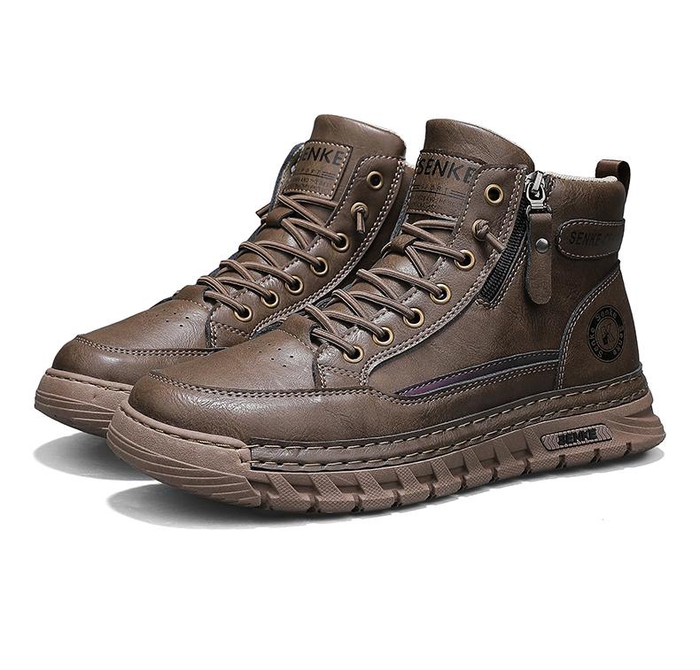 Men s High-top Retro Style Leather Durable Flat Mid-top Lace-up New High-quality Design Large-sized Round-toe Work Boots 39