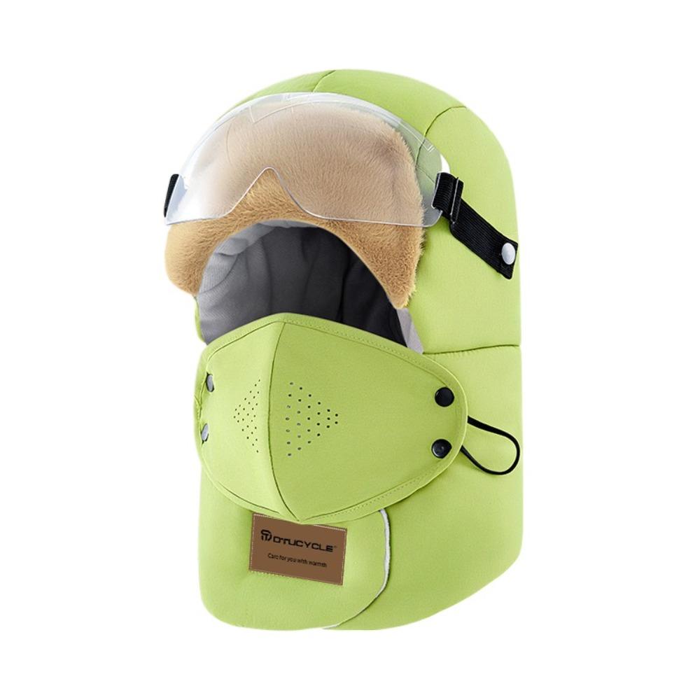 

Windproof Winter Mask Hat With Glasses Warm Ski Hat Soft Riding Plush Hat Women/Men зелёный