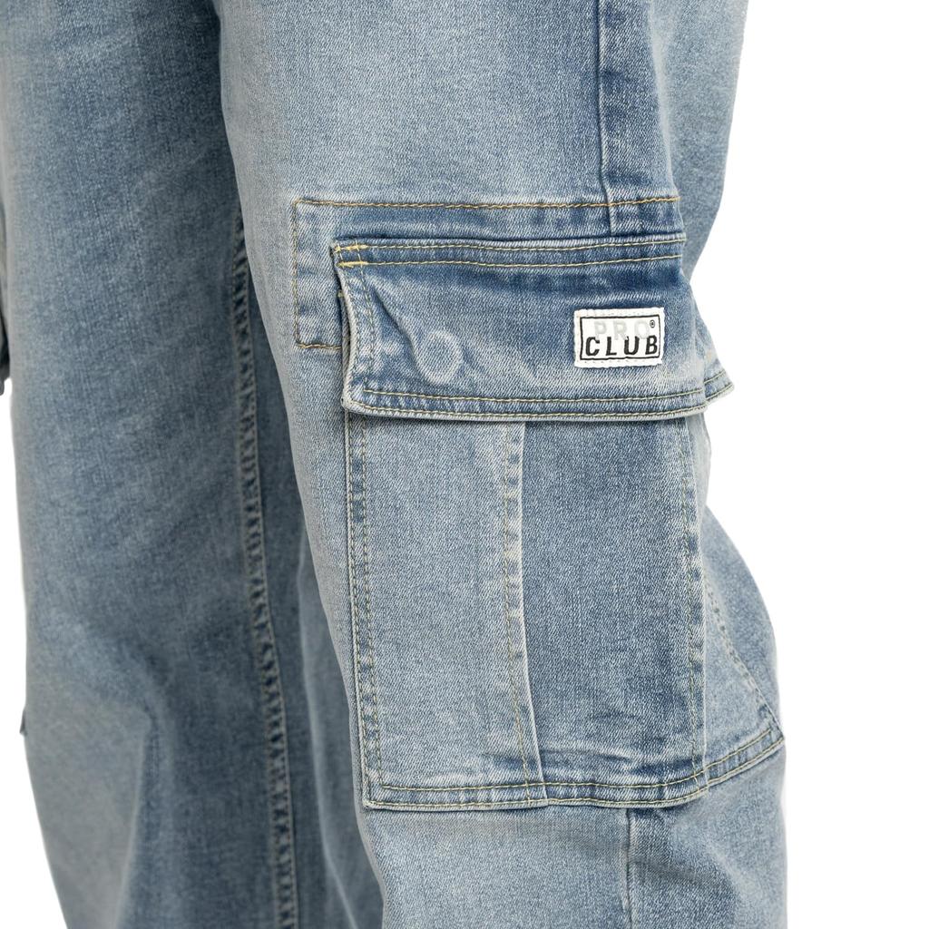 Pro Club Zwaar Gewicht Relaxte Pasvorm Denim Cargo Broek Licht Steen (Maat 32, Wassen)