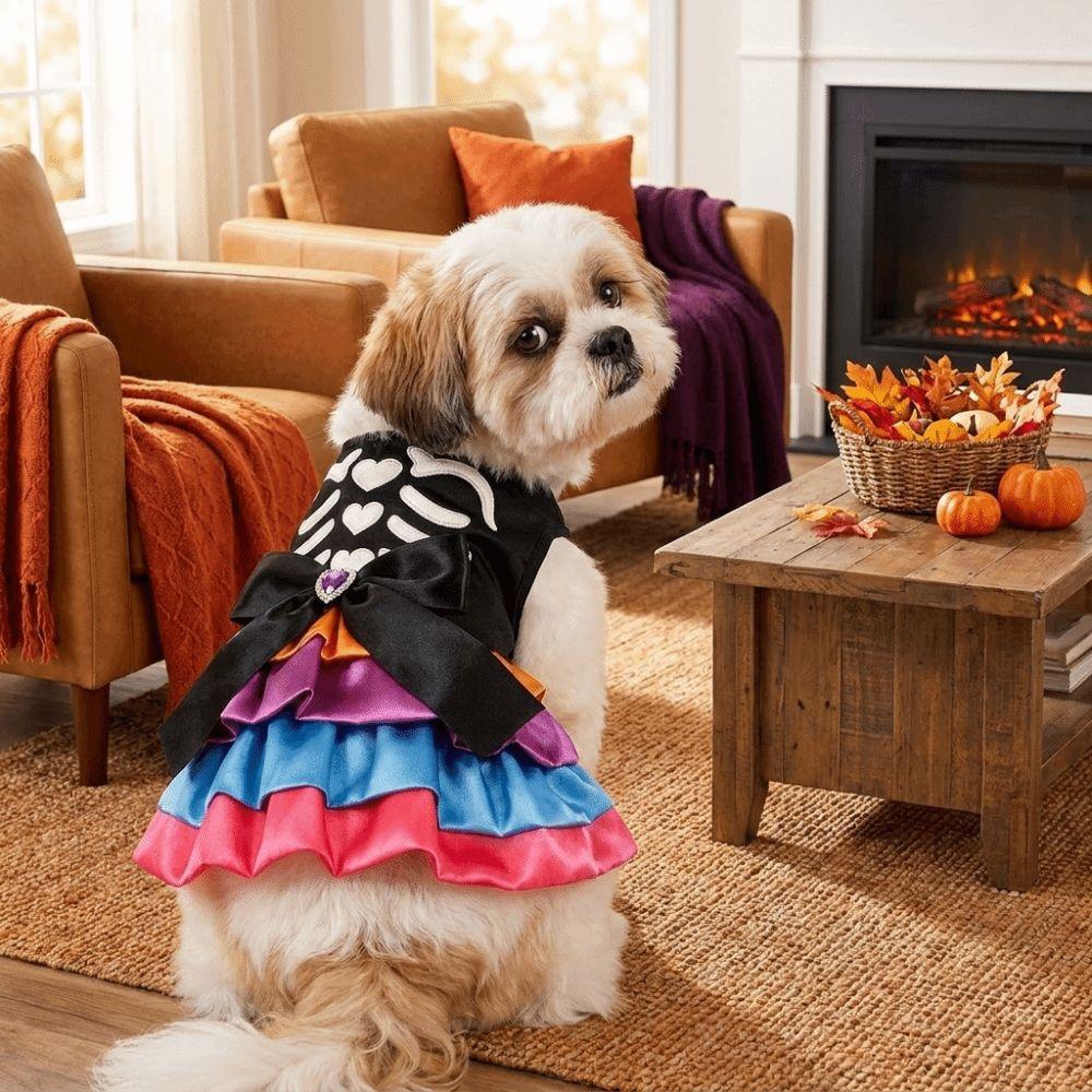 Soft Halloween Pet Cake Dress Comfortable Pet Skeleton Dress Dog Tutu Dress Cosplay