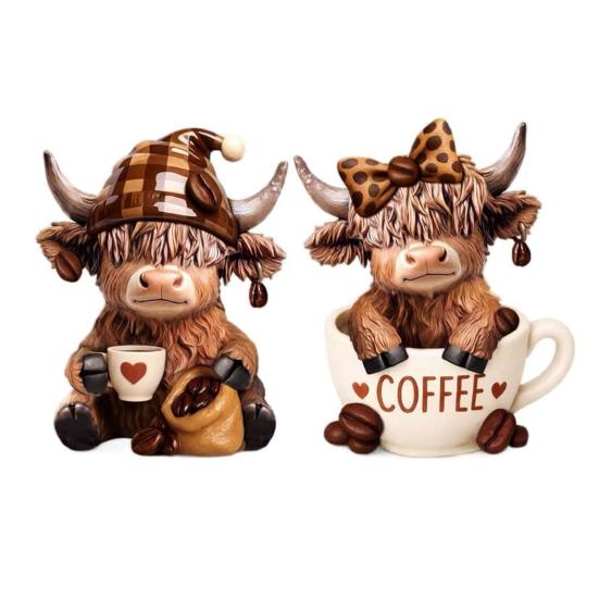 Handgefertigte Harz-Kaffeehaus-Dekoration 2 Stück Kuhfigur, Niedliche Tierstatue für Zuhause Schreibtisch Eingang Schrank Dekorative Figur Dekor, Café-Stil