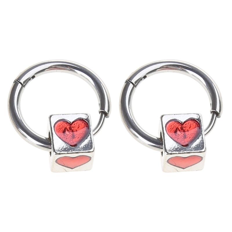 Women Red Heart Earrings Cool Girl Ear Clip Trendy Simple Earrings Retro Gothic Earrings for Birthday Party Wedding 1