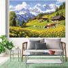 2D Spring Pasture Backdrop Cloth, Cow & Wildflower Photography Background for Kids