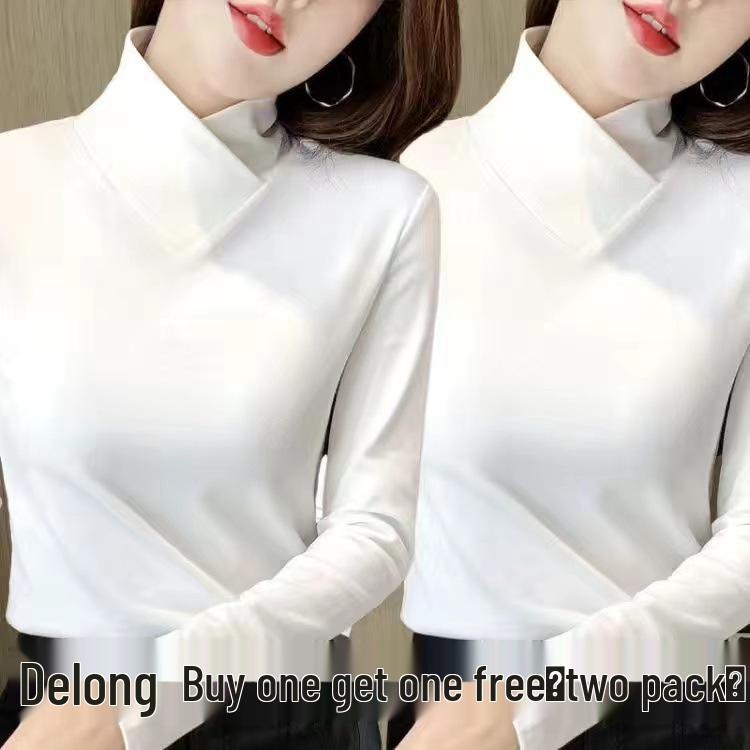 Women's Half-High Collar Fleece Base Layer Shirt – Versatile Long Sleeve T-shirt for Autumn/Winter.