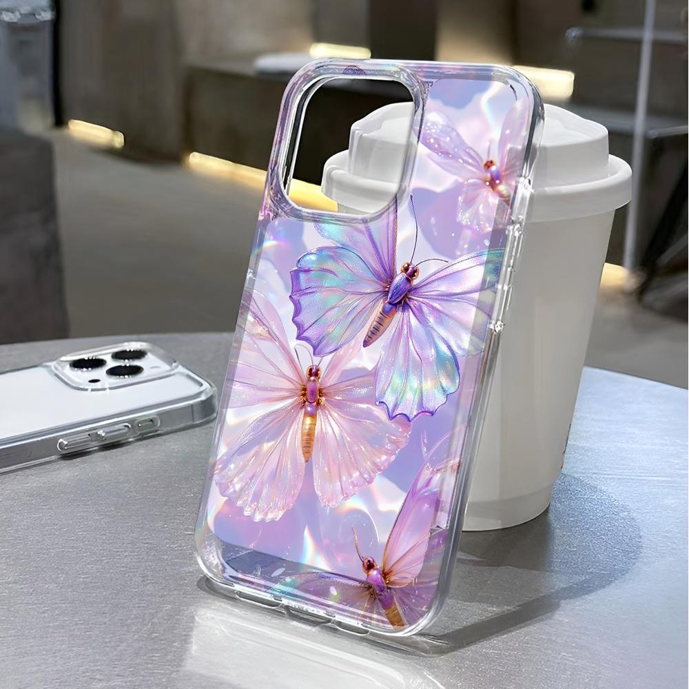 Colorful Purple Butterfly Phone Case For IPhone 17 Air 16 15 14 Plus 13 12 11 Pro Max Shockproof Transparent Bumper Back Cover