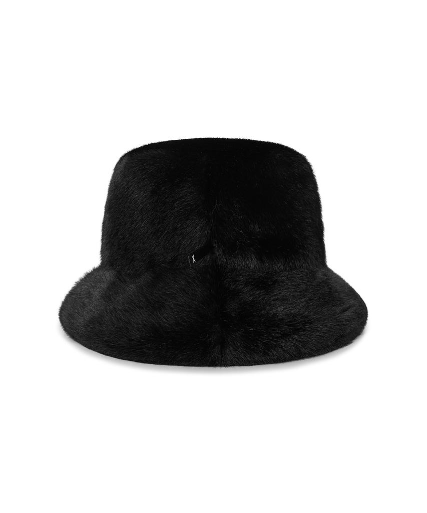 Bajal Va Long Label Fur Bucket Hat Black