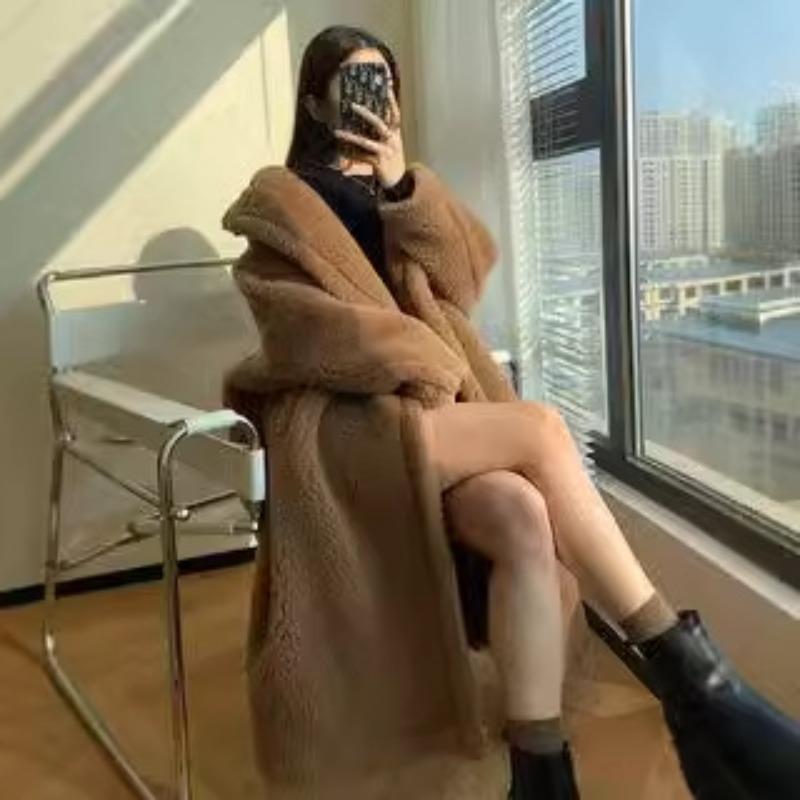 Teddy bear coat women's imitation fur coat caterpillar long silhouette cashmere coat
